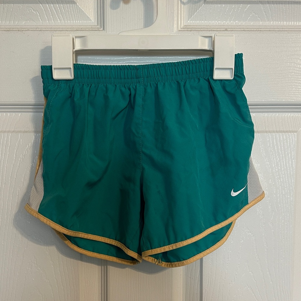 Nike Women's Green Athletic Shorts with Gold Trim